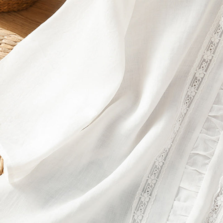 Buddha Stones Casual Pure Color Crew Neck Women's Cotton Linen Three Quarter Sleeve Shirt - image 10