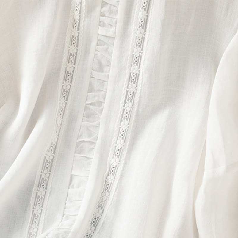 Buddha Stones Casual Pure Color Crew Neck Women's Cotton Linen Three Quarter Sleeve Shirt - image 11