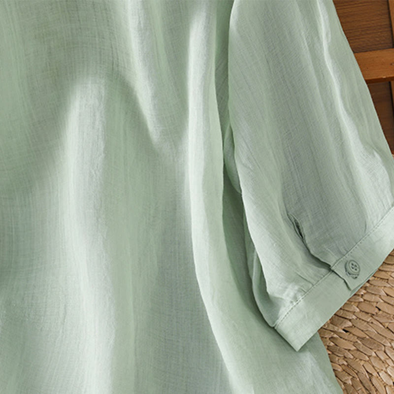 Buddha Stones Casual Plant Embroidery Stand Collar Women's Cotton Blend Three Quarter Sleeve Shirt - image 5