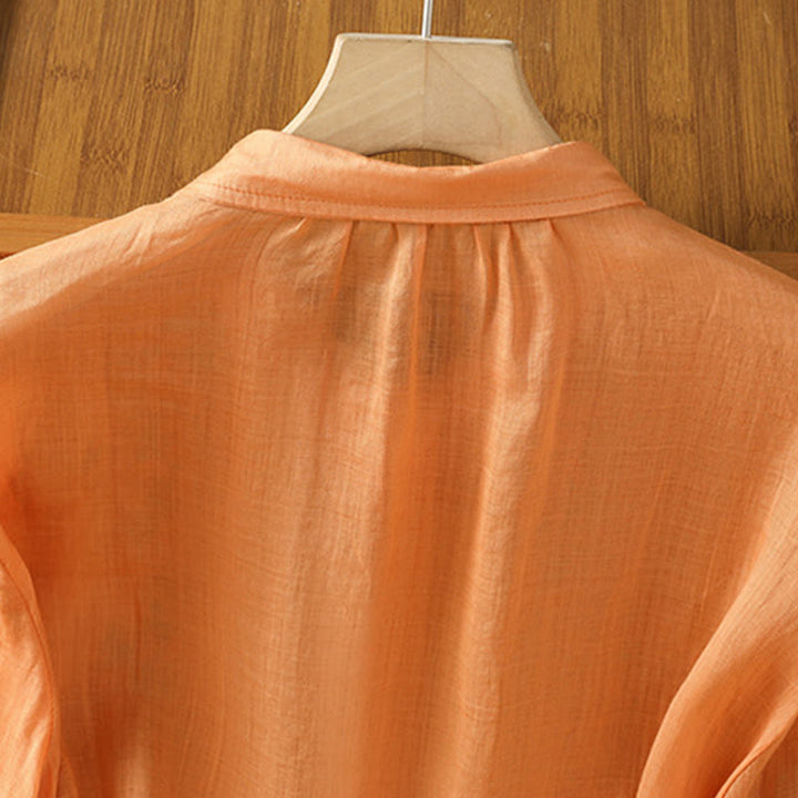 Buddha Stones Casual Plant Embroidery Stand Collar Women's Cotton Blend Three Quarter Sleeve Shirt - image 23