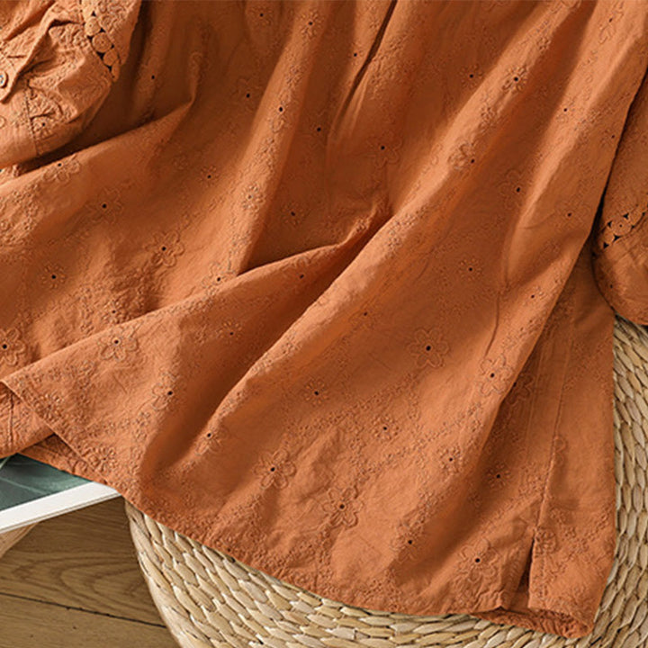 Buddha Stones Casual Plain Hollow Notched Women's Cotton Linen Half Sleeve Shirt - image 5