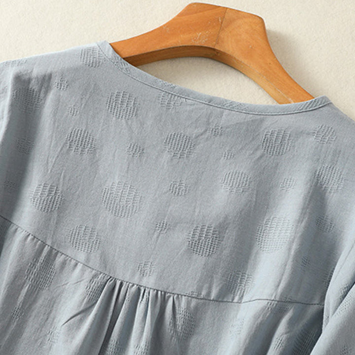 Buddha Stones Plain Crew Neck Design Women's Cotton Loose Short Sleeves Shirt - image 4