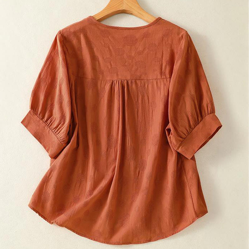 Buddha Stones Plain Crew Neck Design Women's Cotton Loose Short Sleeves Shirt - image 8