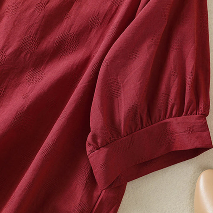 Buddha Stones Plain Crew Neck Design Women's Cotton Loose Short Sleeves Shirt - image 16