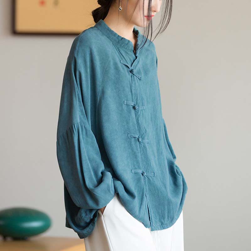 Buddha Stones Frog-Button Long Sleeve Shirt Zen Tai Chi Meditation Top Hanfu Clothing Jacket - image 1