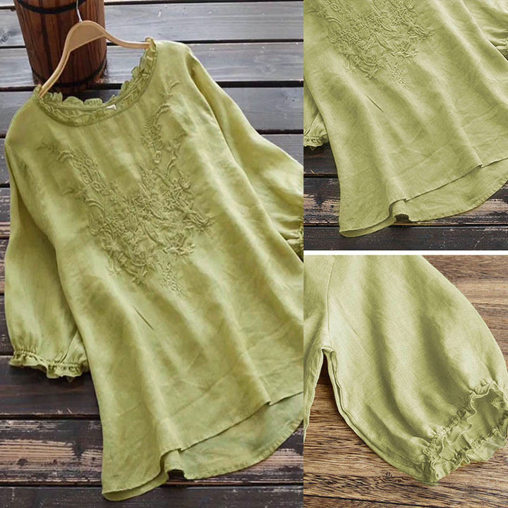 Buddha Stones Women's Flower Embroidery Design Crew Neck T-shirt Tee - image 12