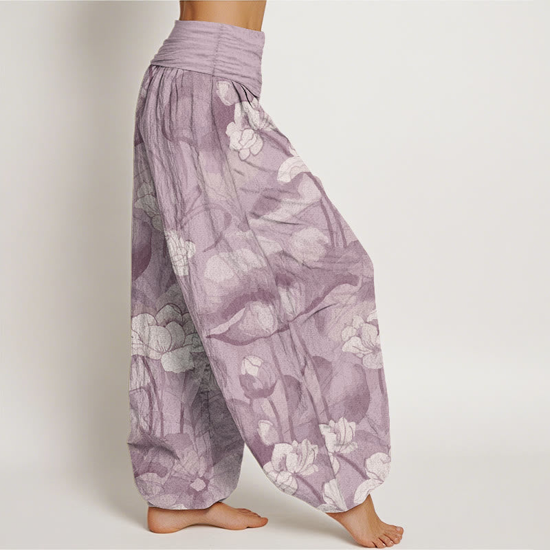 Buddha Stones Pure Cotton Lotus Design Women's Elastic Waist Harem Pants - image 8