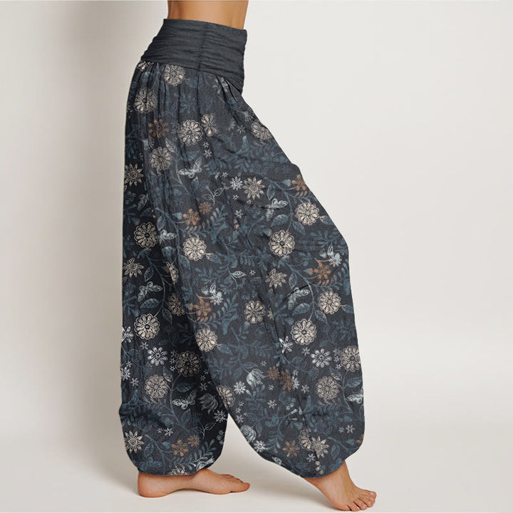 Buddha Stones Pure Cotton Casual New York Aster Flowers Leaves Design Women's Elastic Waist Harem Pants - image 2