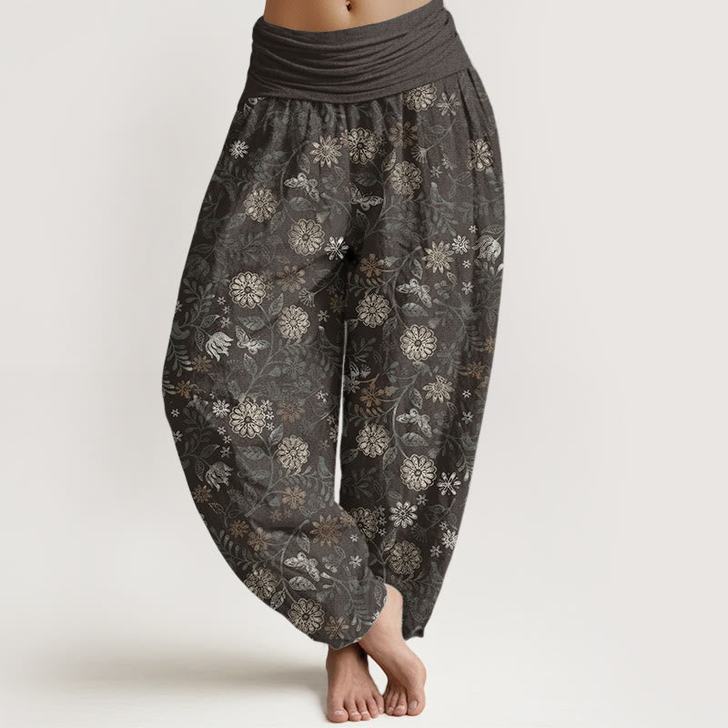 Buddha Stones Pure Cotton Casual New York Aster Flowers Leaves Design Women's Elastic Waist Harem Pants - DarkKhaki - US22，UK/AU26，EU54 (6XL) - image 9