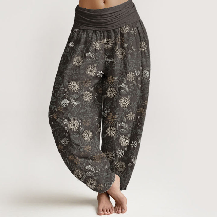 Buddha Stones Pure Cotton Casual New York Aster Flowers Leaves Design Women's Elastic Waist Harem Pants - DarkKhaki - US22，UK/AU26，EU54 (6XL) - image 9