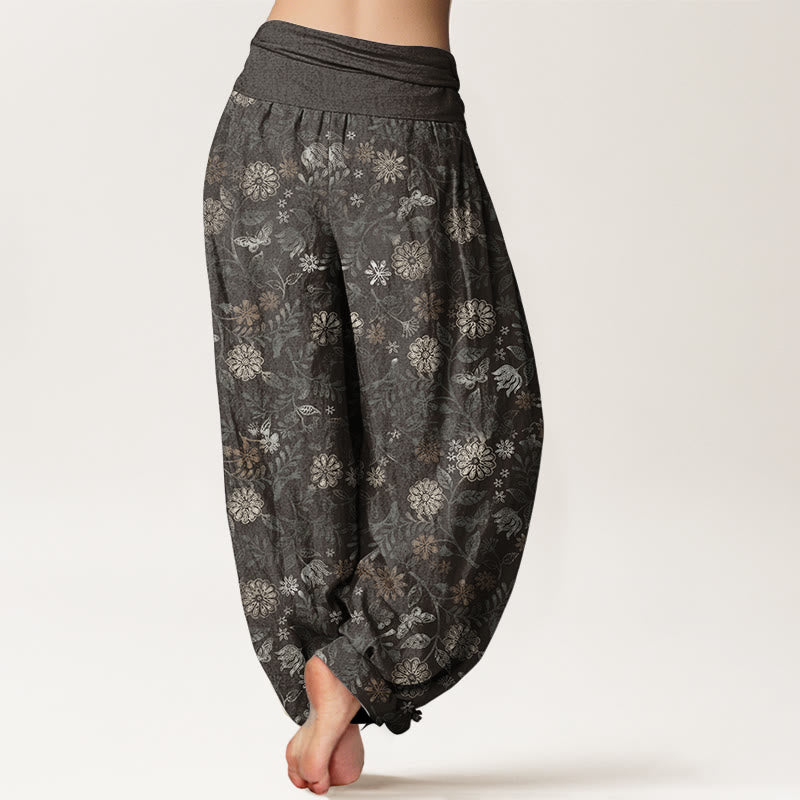 Buddha Stones Pure Cotton Casual New York Aster Flowers Leaves Design Women's Elastic Waist Harem Pants - image 10