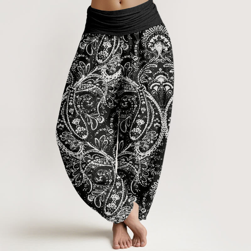 Buddha Stones Pure Cotton Flowers Paisley Patterns Women's Elastic Waist Harem Pants - Black - US22，UK/AU26，EU54 (6XL) - image 9