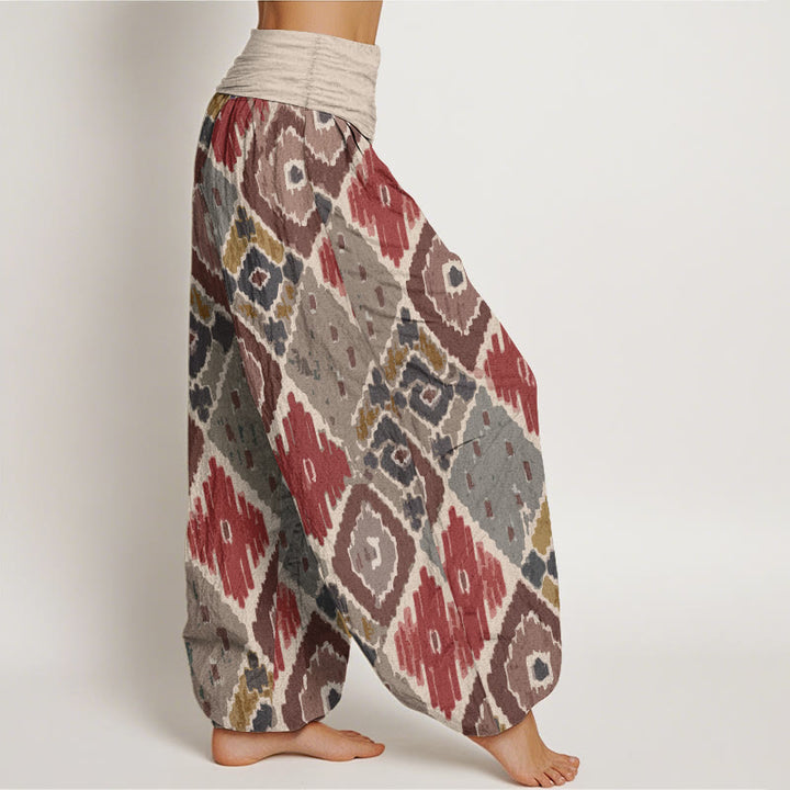 Buddha Stones Pure Cotton Plaid Printed Women's Elastic Waist Harem Pants - image 2