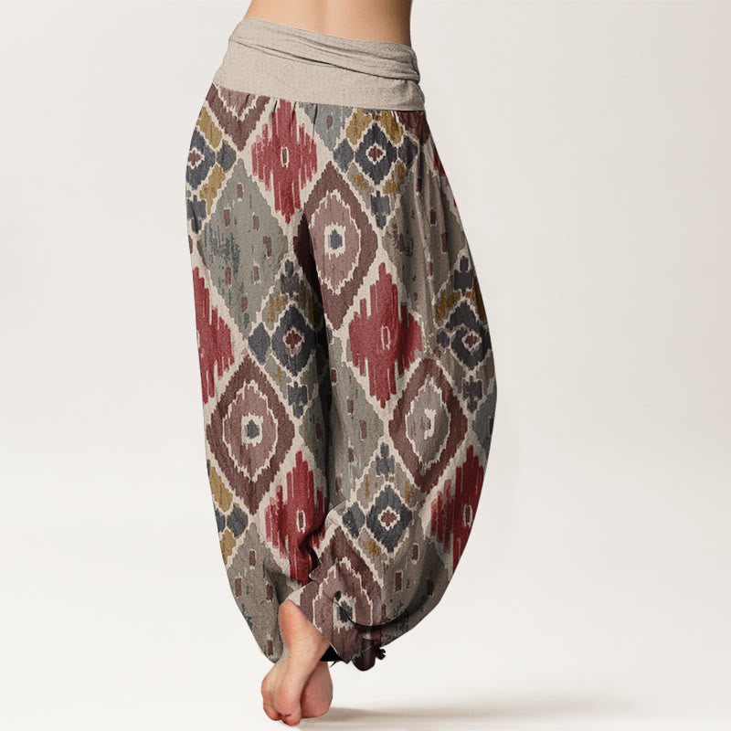 Buddha Stones Pure Cotton Plaid Printed Women's Elastic Waist Harem Pants - image 1