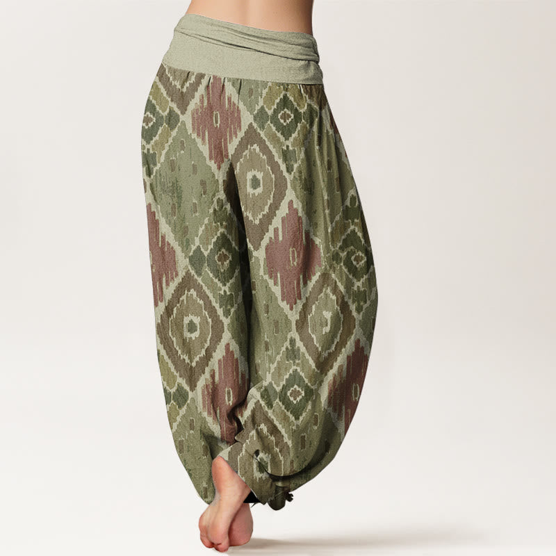 Buddha Stones Pure Cotton Plaid Printed Women's Elastic Waist Harem Pants - image 6