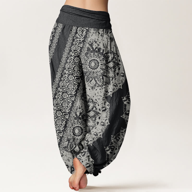 Buddha Stones Pure Cotton Mandala Pattern Parallel Flowers Women's Elastic Waist Harem Pants
