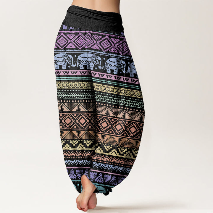 Buddha Stones Pure Cotton Casual Elephant Geometric Figure Women's Elastic Waist Harem Pants - image 1