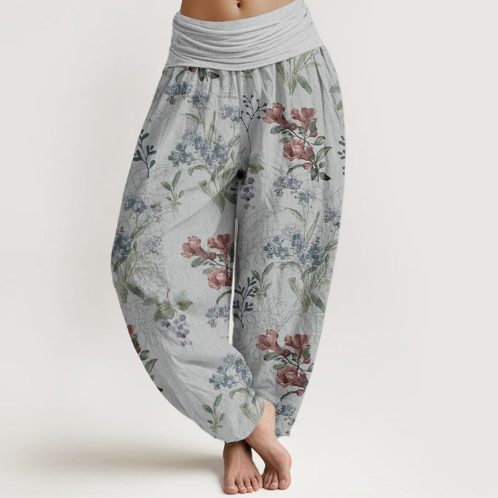 Buddha Stones Pure Cotton Red Blue Flowers Green Leaves Design Women's Elastic Waist Harem Pants - LightGrey - US22，UK/AU26，EU54 (6XL) - image 8