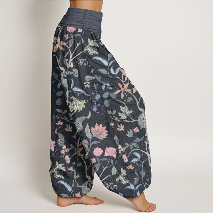 Buddha Stones Pure Cotton Floral Leaf Vine Design Women's Elastic Waist Harem Pants - image 2