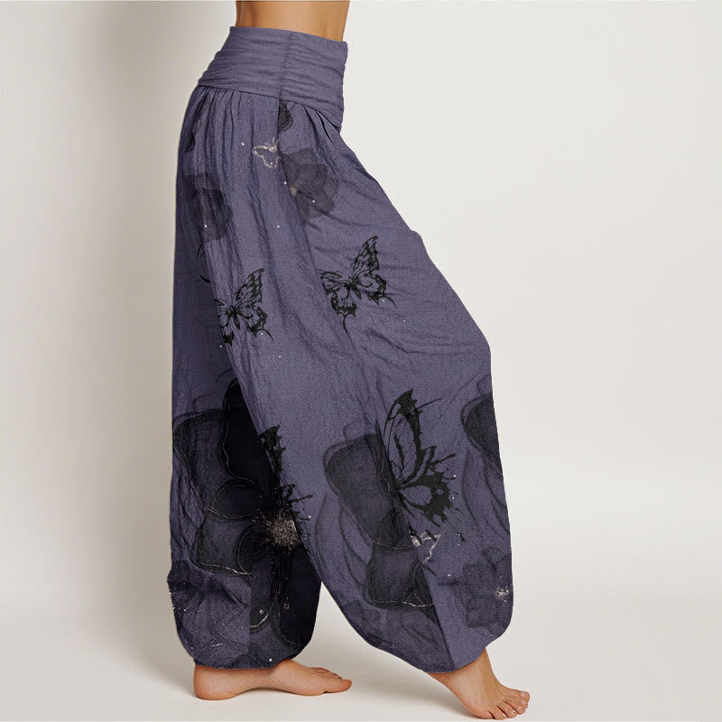 Buddha Stones Pure Cotton Butterfly Flowers Pattern Women's Elastic Waist Harem Pants - image 2