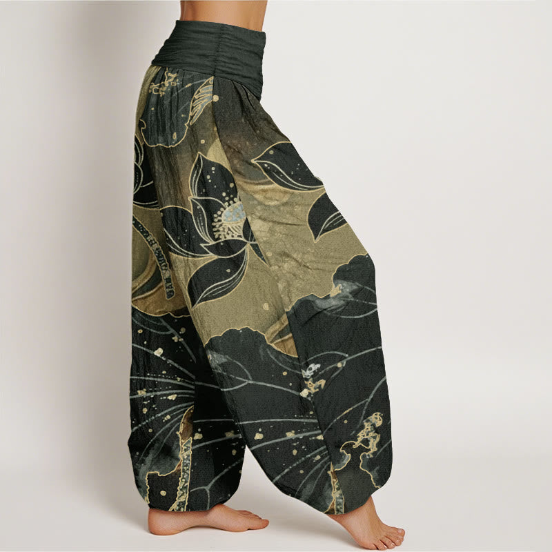 Buddha Stones Pure Cotton Casual Lotus Petal Pattern Women's Elastic Waist Harem Pants - image 8
