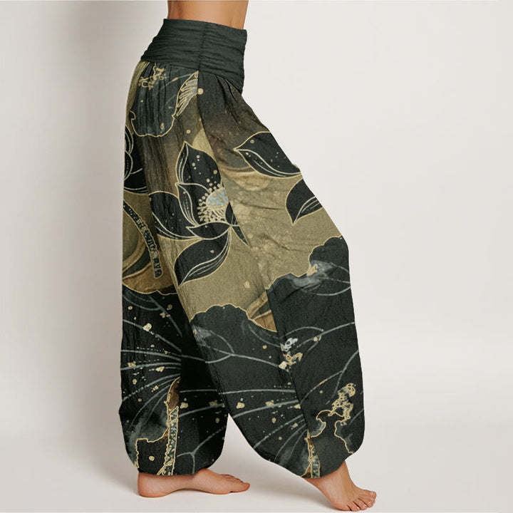 Buddha Stones Pure Cotton Casual Lotus Petal Pattern Women's Elastic Waist Harem Pants - image 8