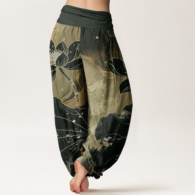 Buddha Stones Pure Cotton Casual Lotus Petal Pattern Women's Elastic Waist Harem Pants - image 7
