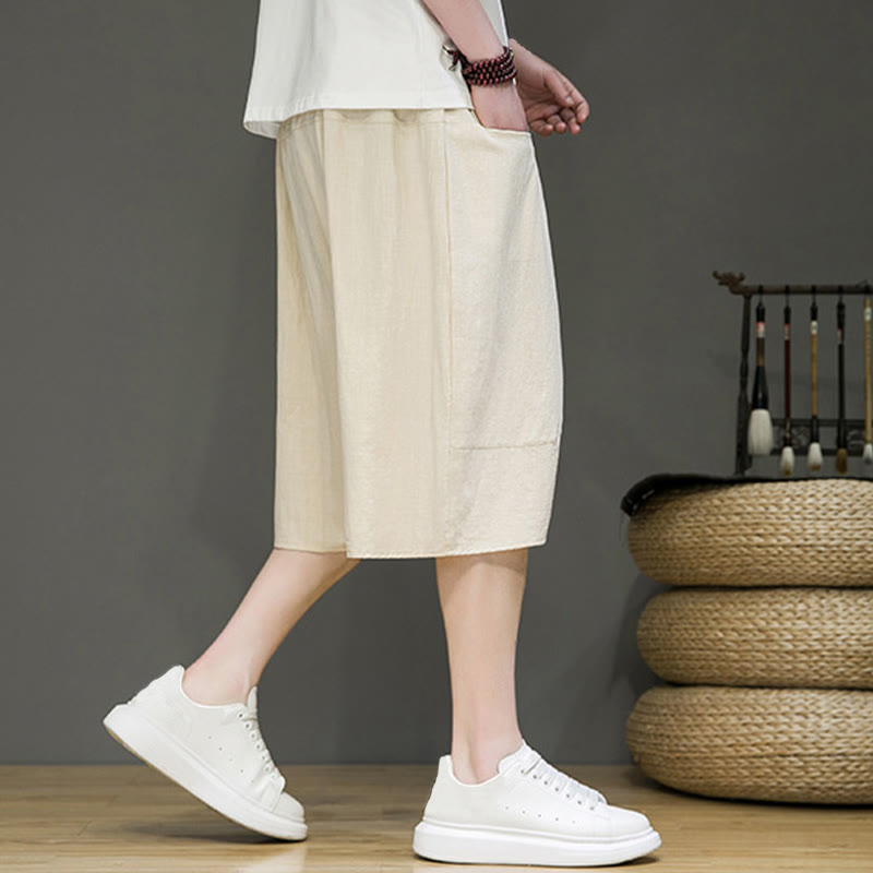 Buddha Stones Casual Drawstring Cotton Linen Men's Capri Harem Pants With Pockets - image 5