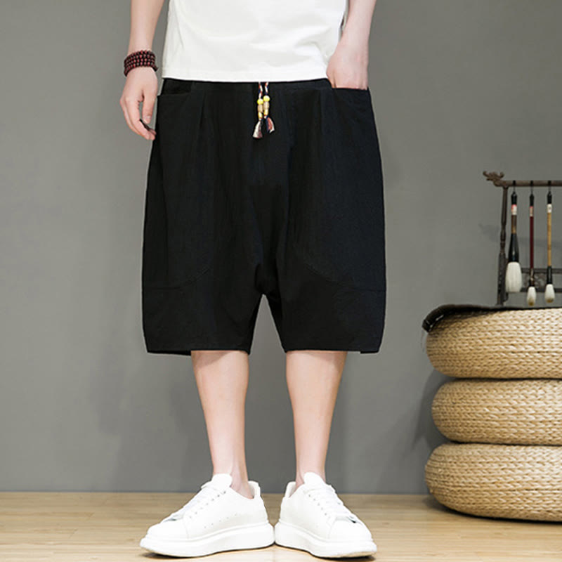 Buddha Stones Casual Drawstring Cotton Linen Men's Capri Harem Pants With Pockets - image 13