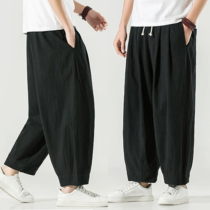 Buddha Stones Plain Color Cotton Linen Men's Ankle-Length Harem Pants With Pockets - image 28