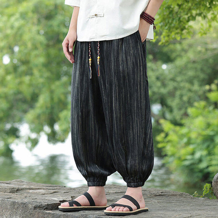 Buddha Stones Summer Black Stripes Drawstring Men's Harem Pants With Pockets - image 6