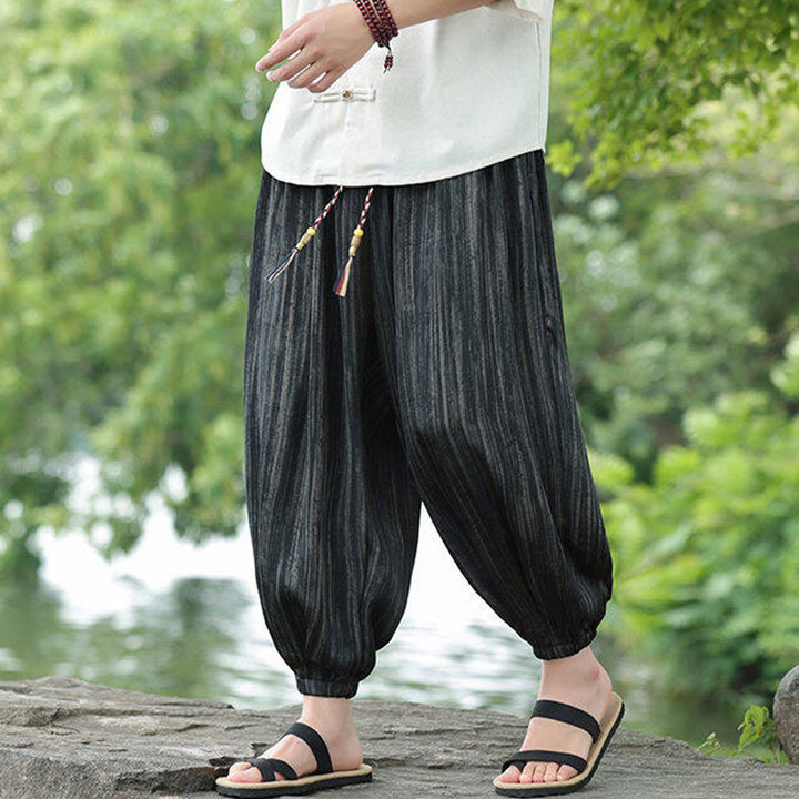 Buddha Stones Summer Black Stripes Drawstring Men's Harem Pants With Pockets - Black - US/UK/AU46，EU56 (5XL) - image 0