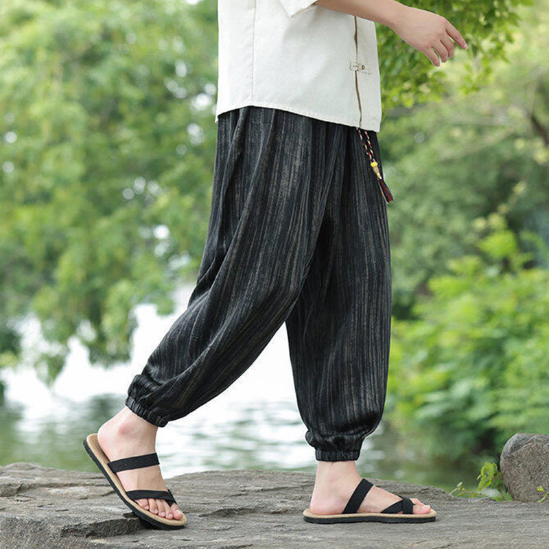 Buddha Stones Summer Black Stripes Drawstring Men's Harem Pants With Pockets - image 7