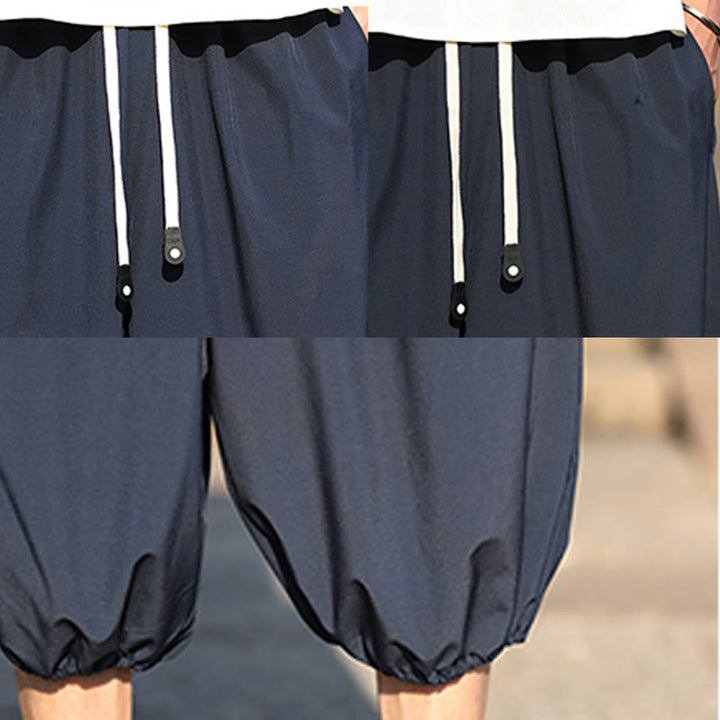 Buddha Stones Solid Drawstring Men's Capri Cropped Harem Pants With Pockets - image 8