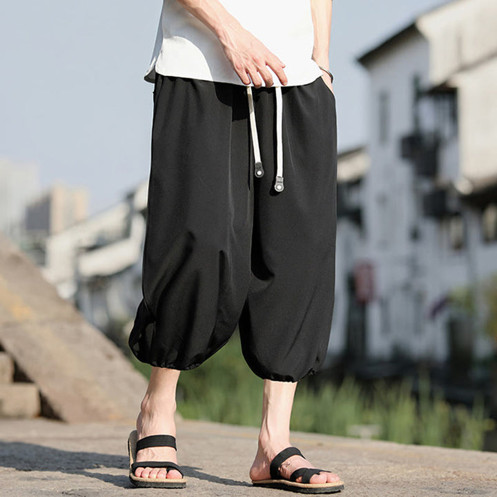 Buddha Stones Solid Drawstring Men's Capri Cropped Harem Pants With Pockets - image 17