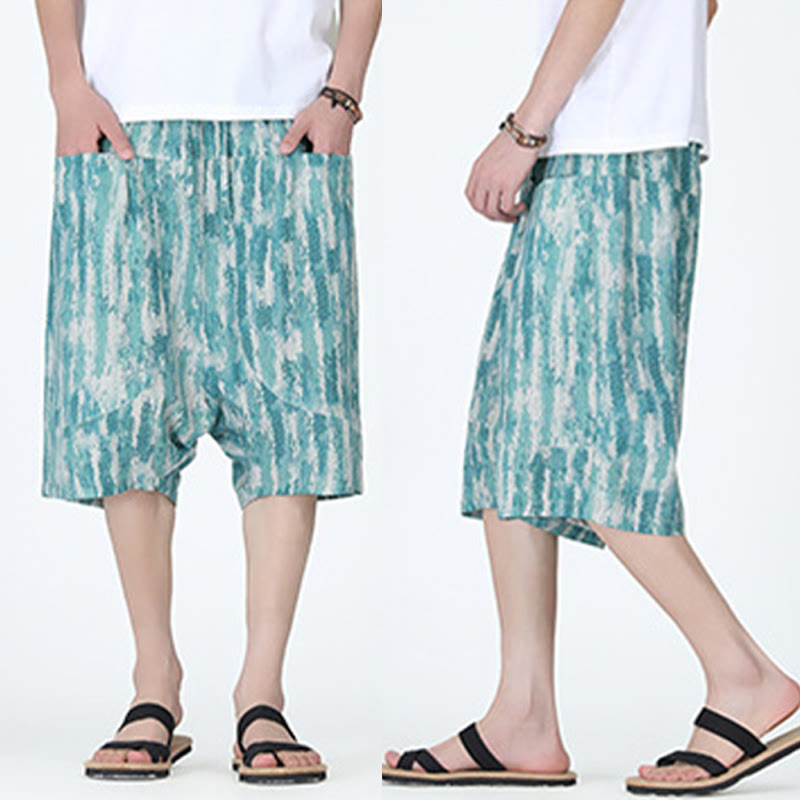 Buddha Stones Summer Stripes Cotton Linen Men's Capri Pants With Pockets - image 5