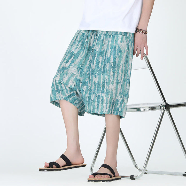 Buddha Stones Summer Stripes Cotton Linen Men's Capri Pants With Pockets - image 4