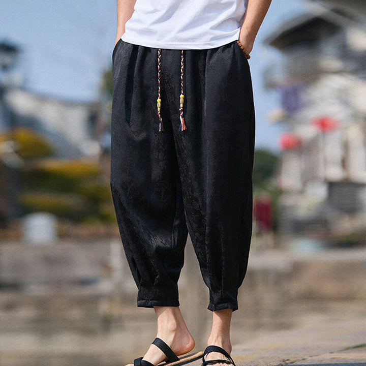 Buddha Stones Summer Character Embroidery Design Drawstring Men's 7-8 Length Pants With Pockets - image 6