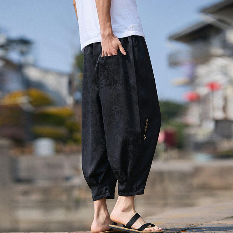 Buddha Stones Summer Character Embroidery Design Drawstring Men's 7-8 Length Pants With Pockets - image 3