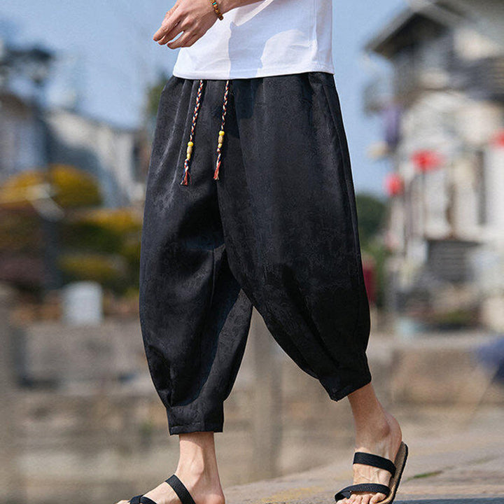 Buddha Stones Summer Character Embroidery Design Drawstring Men's 7-8 Length Pants With Pockets - image 5