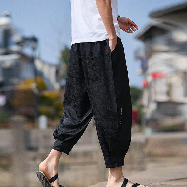 Buddha Stones Summer Character Embroidery Design Drawstring Men's 7-8 Length Pants With Pockets - image 3