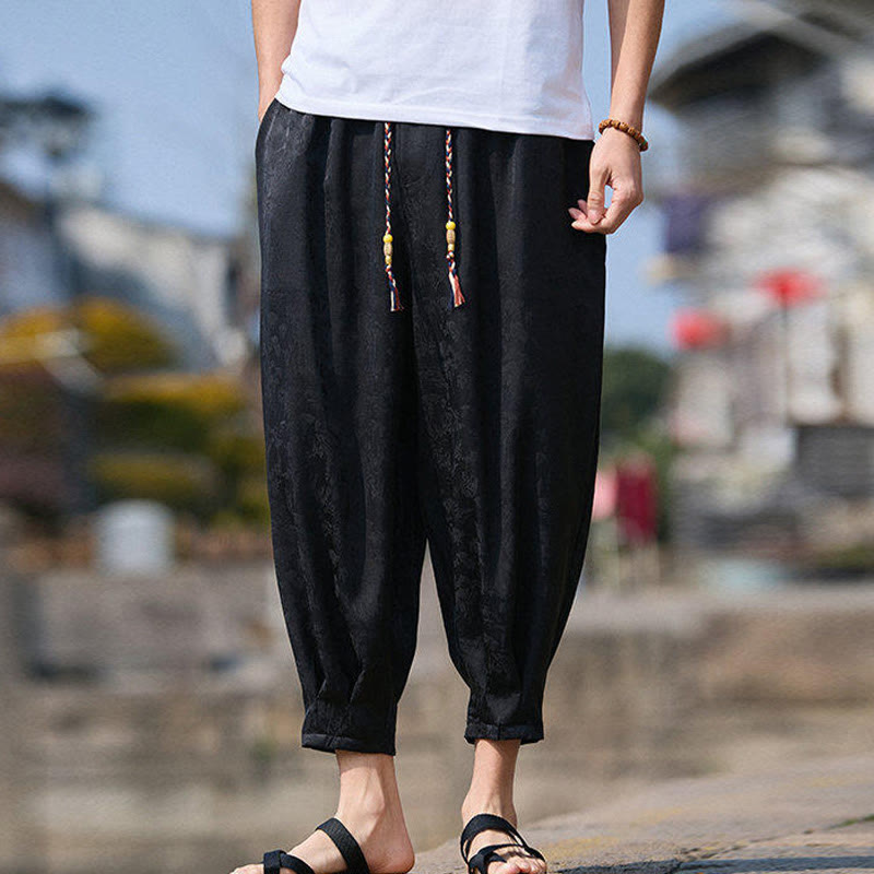 Buddha Stones Summer Character Embroidery Design Drawstring Men's 7-8 Length Pants With Pockets - image 2