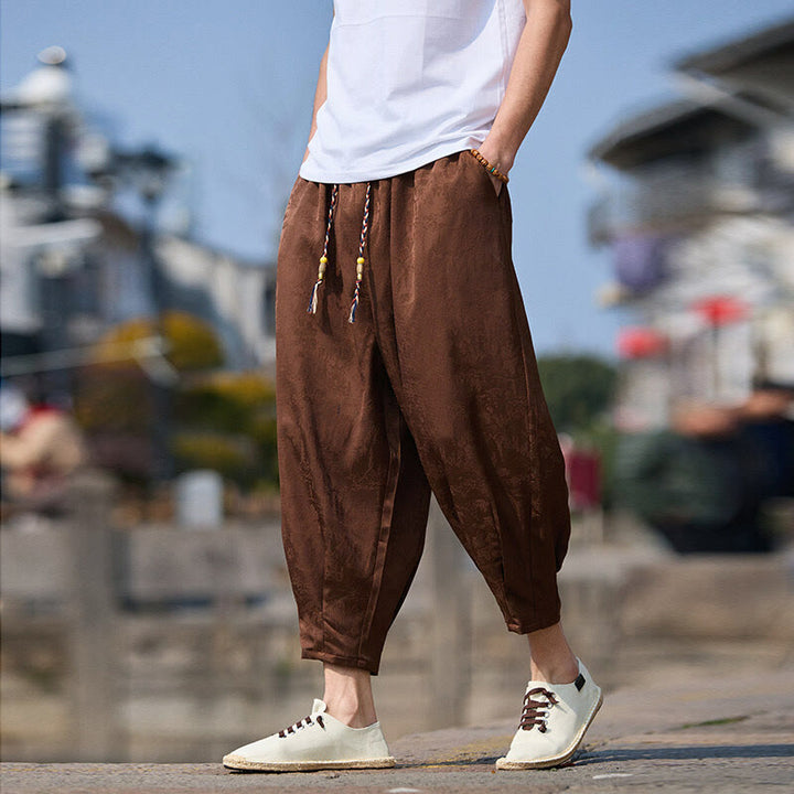 Buddha Stones Summer Character Embroidery Design Drawstring Men's 7-8 Length Pants With Pockets - SaddleBrown - US/UK/AU46，EU56 (5XL) - image 9