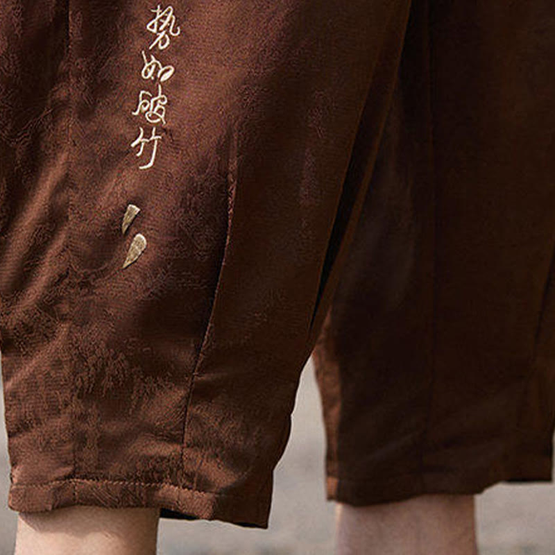 Buddha Stones Summer Character Embroidery Design Drawstring Men's 7-8 Length Pants With Pockets - image 20