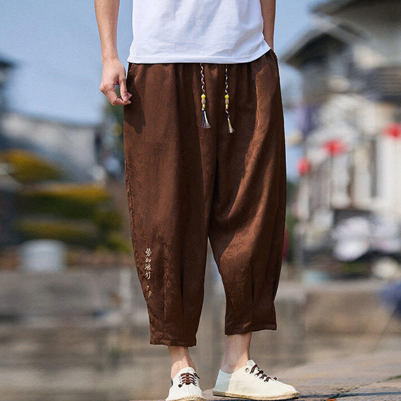 Buddha Stones Summer Character Embroidery Design Drawstring Men's 7-8 Length Pants With Pockets - image 13