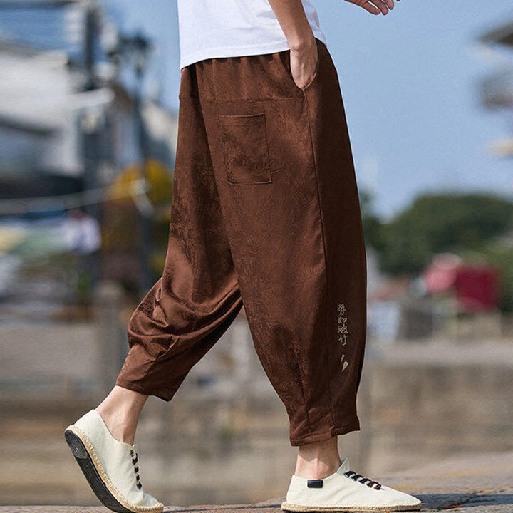 Buddha Stones Summer Character Embroidery Design Drawstring Men's 7-8 Length Pants With Pockets - image 11