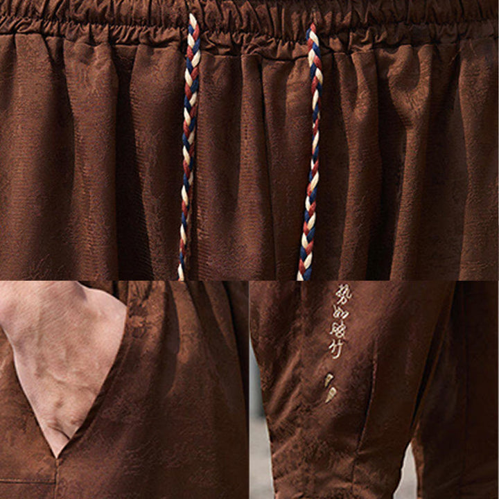Buddha Stones Summer Character Embroidery Design Drawstring Men's 7-8 Length Pants With Pockets - image 16