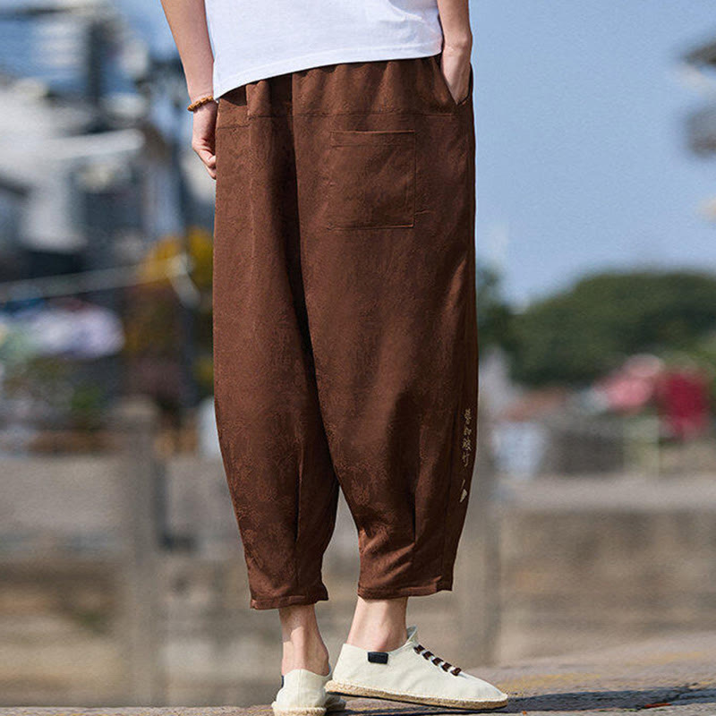 Buddha Stones Summer Character Embroidery Design Drawstring Men's 7-8 Length Pants With Pockets - image 12