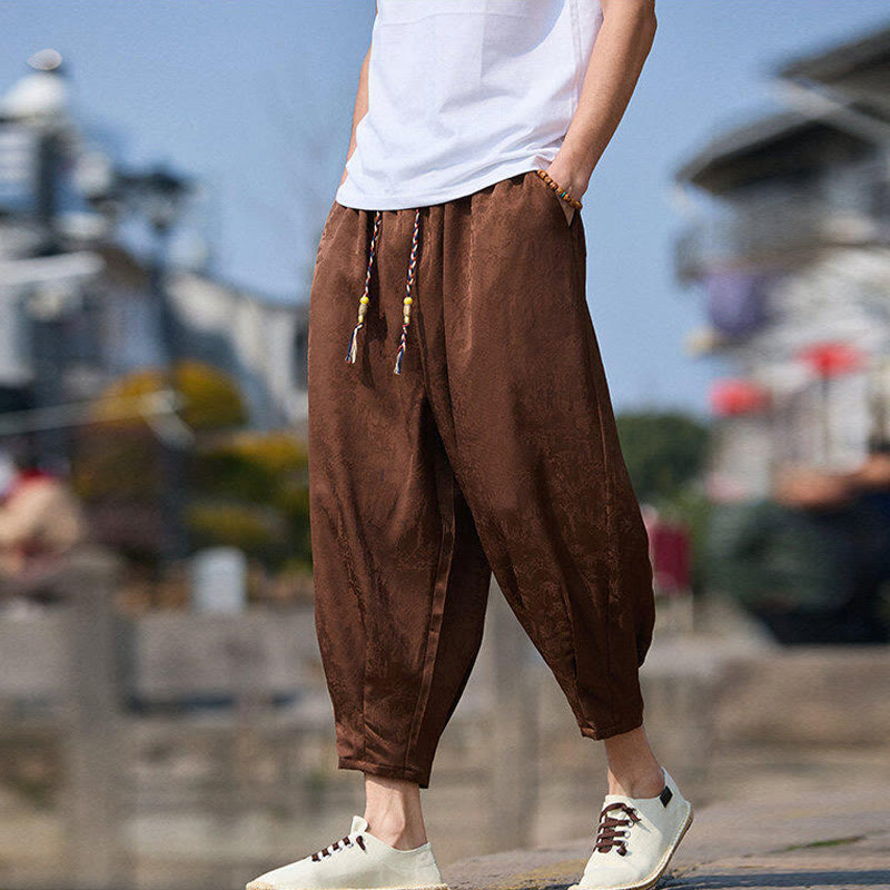 Buddha Stones Summer Character Embroidery Design Drawstring Men's 7-8 Length Pants With Pockets - image 15