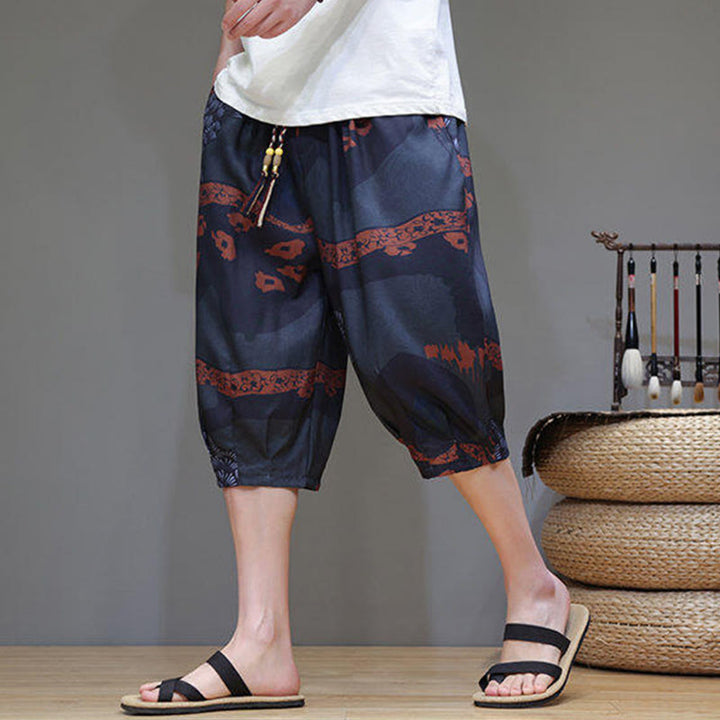 Buddha Stones Summer Bamboo Leaves Flowers Cotton Linen Men's Capri Pants With Pockets - DimGray - US/UK/AU46，EU56 (5XL) - image 14